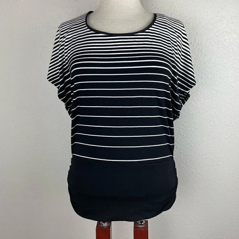 White House Black Market Black and White Striped Top Size S EUC